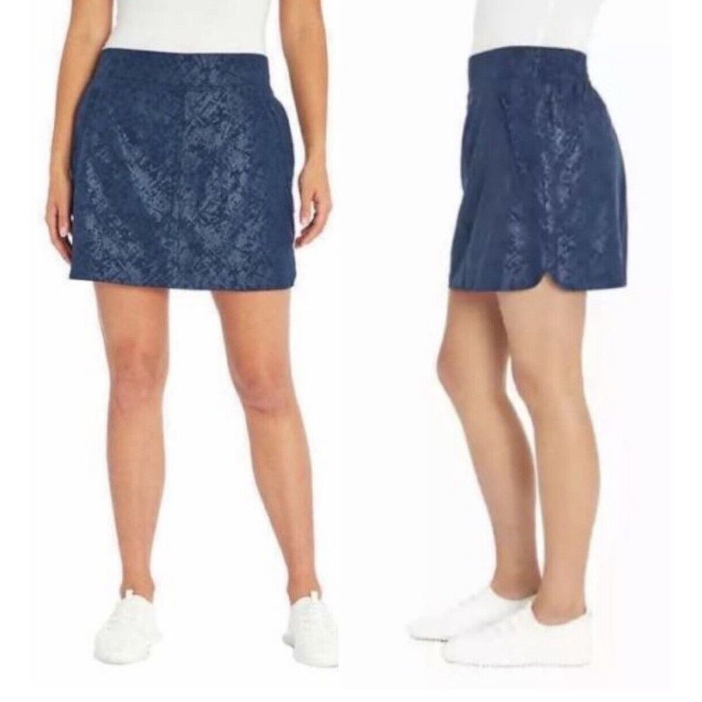 ORVIS Travel Skort Large Shattered‎ Glass Embossed print Blue Pull-On Athletic